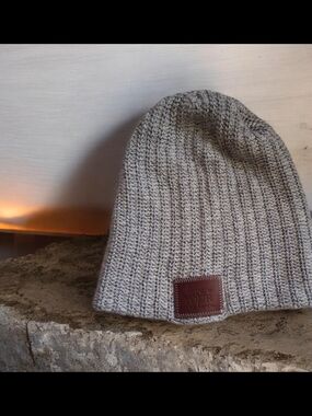 Love Your Melon Light Gray Knit Sweater with Brown Leather Patch